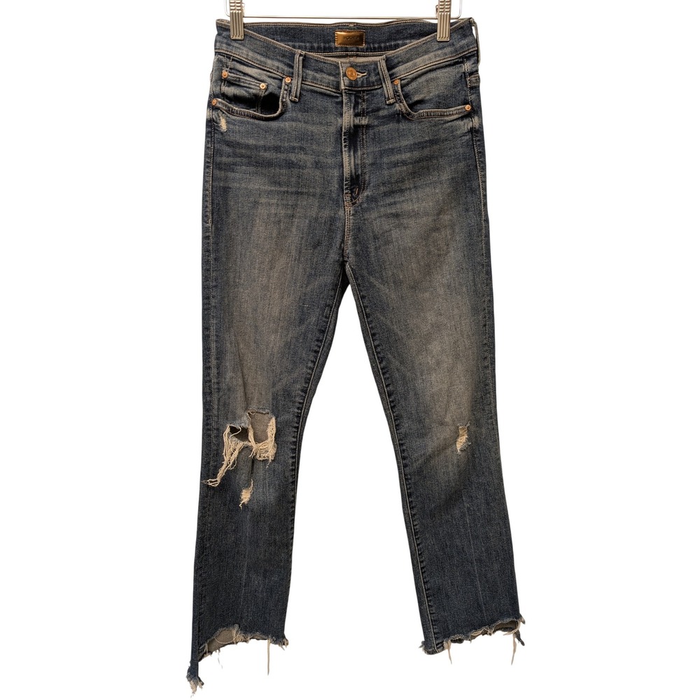 MOTHER The Insider Crop Step Chew Jeans Dancing On Coal Size 27 Distressed Hem‎